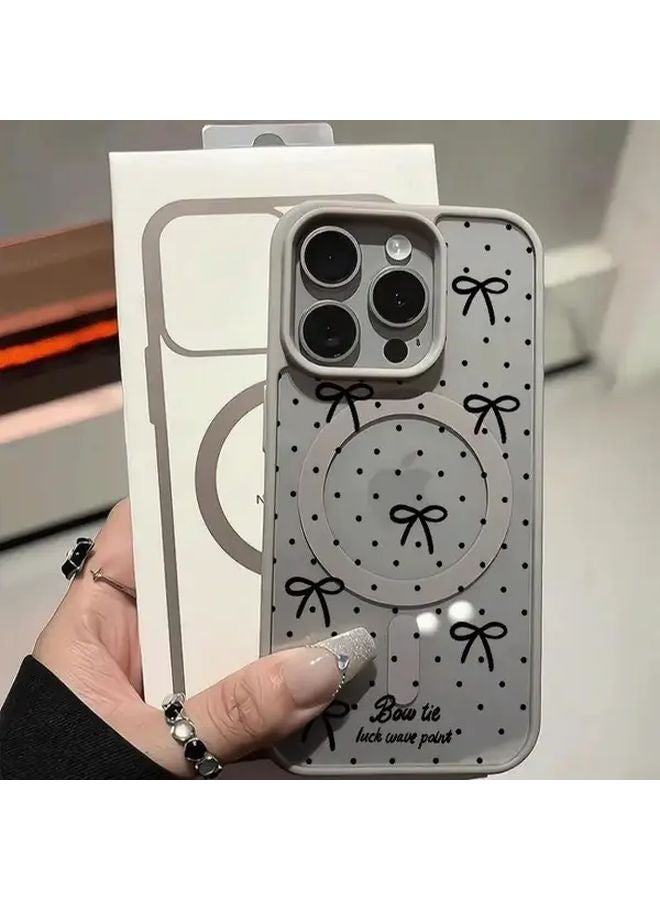Black Polka Dot Bow Magnetic Wireless Charging Anti Drop Case For iPhone 16 Pro Max - Image 5
